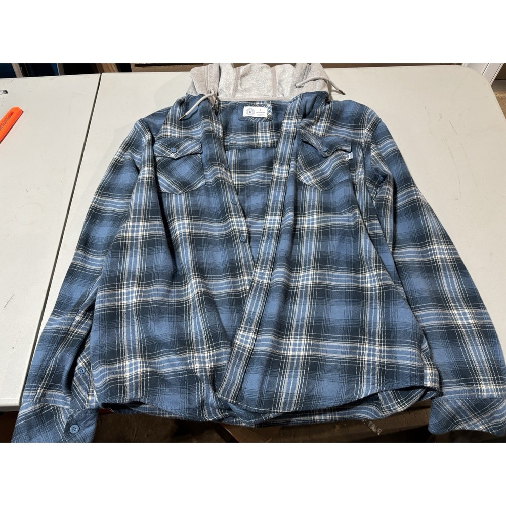 Hurley Men's Hoodie‎ Blue  Plaid Flannel Button Up Size Large Orig $65